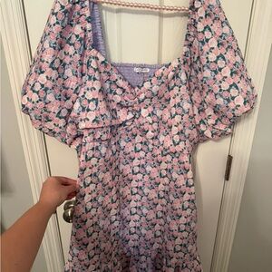 English Factory Pink and Green Floral Smocked Dress